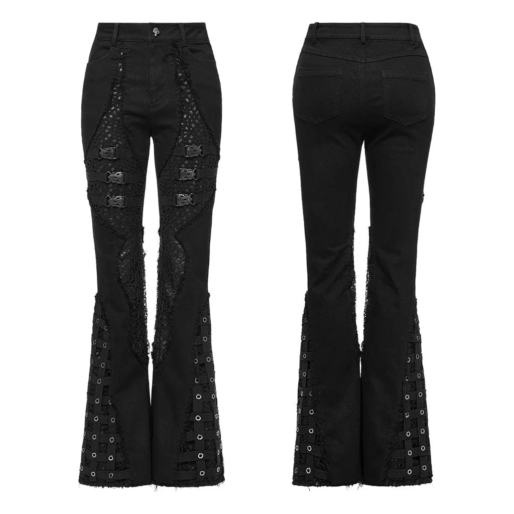 Women's Punk Buckle Unedged Flared Pants