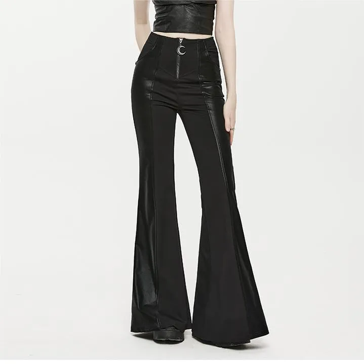 Women's Punk Faux Leather Splice Flared Pants