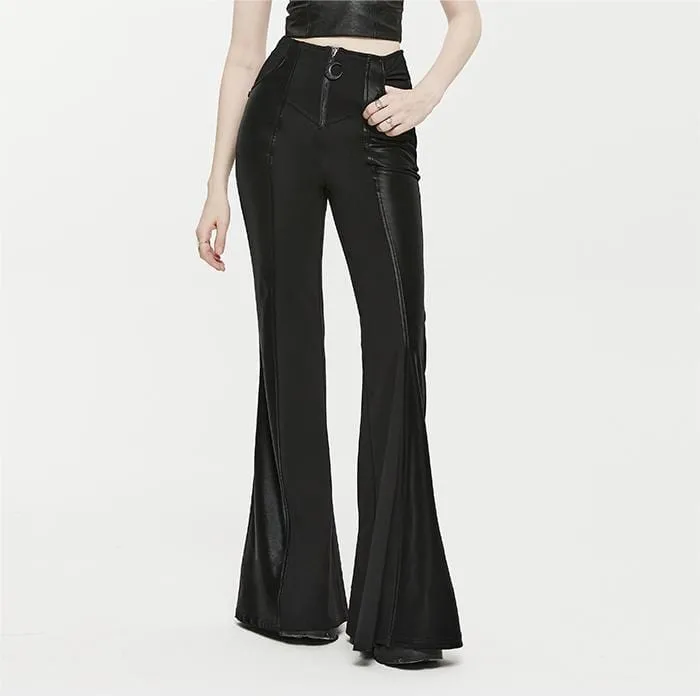 Women's Punk Faux Leather Splice Flared Pants