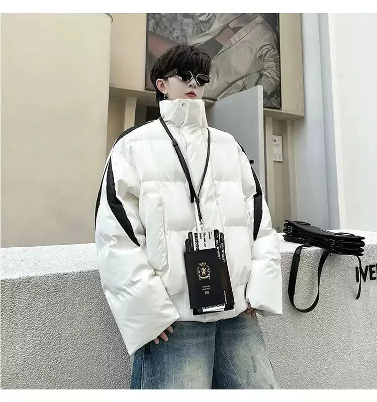 Woo Stand Collar Spliced Contrast Puffer Jacket