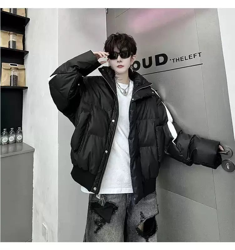 Woo Stand Collar Spliced Contrast Puffer Jacket