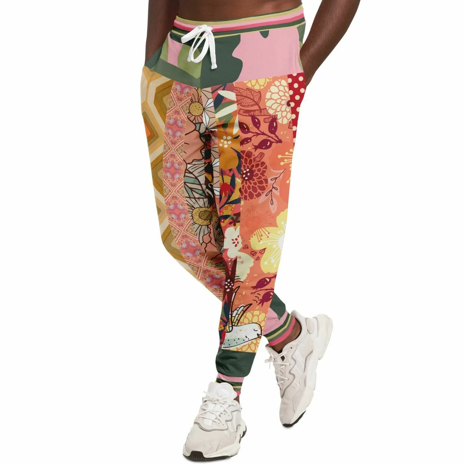 Yogananda Pink Floral Patchwork Eco-Poly Unisex Joggers