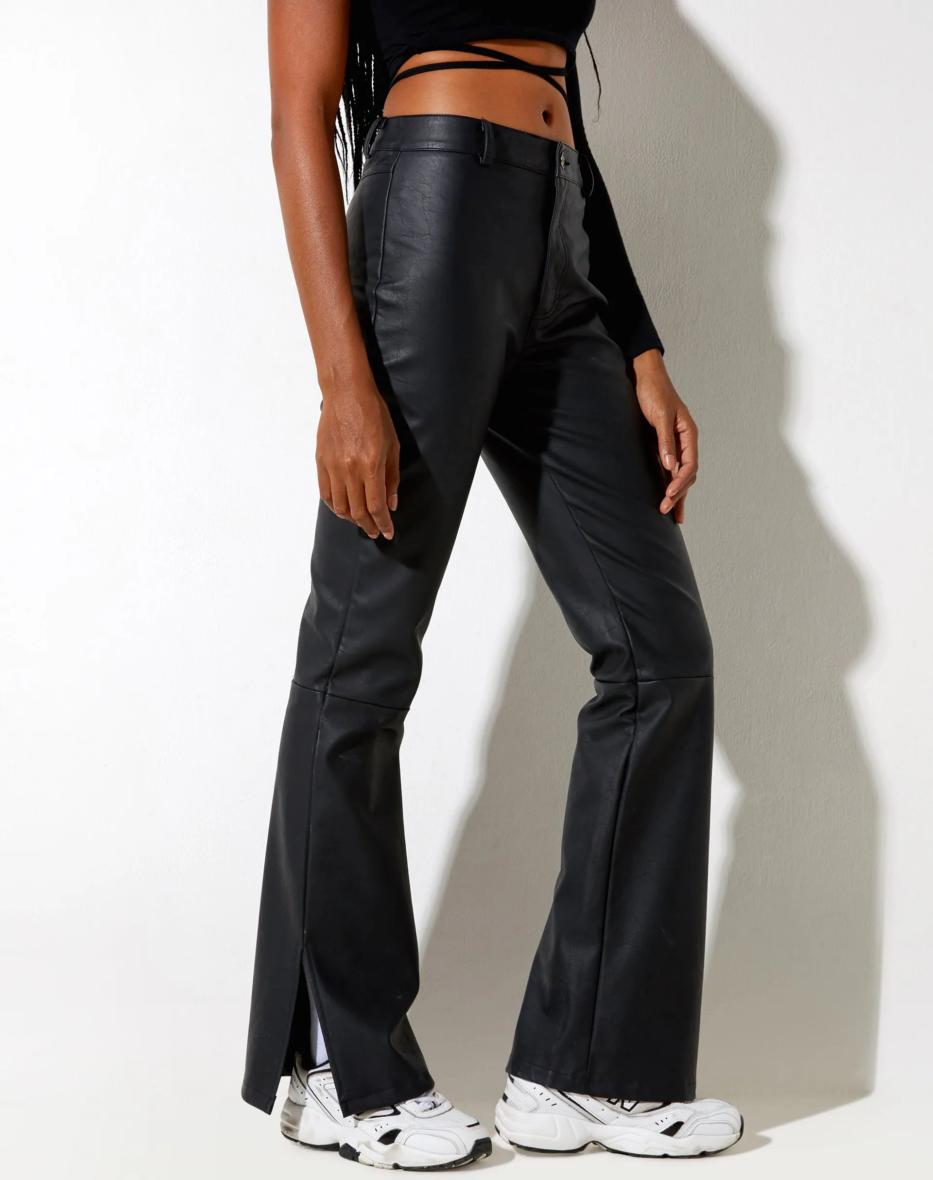 Zolen Flare Trouser in Pu Matte Black